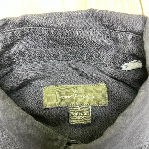 Ermenegildo Zegna Herringbone Button Down Shirt Mens Small Made In Italy Black - Picture 7 of 16